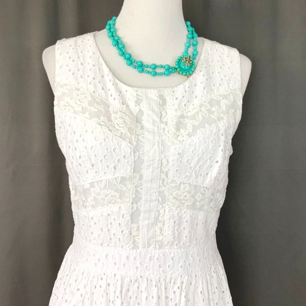 Chris McLaughlin White Eyelet & Lace Cotton Dress Cottagecore Artsy Sz 12 - Picture 5 of 16